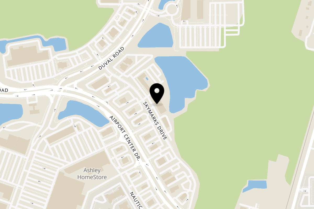 Map showing the location of Aloha Waffle Bar Jacksonville Northside on 725 Skymarks Dr #5 in Jacksonville